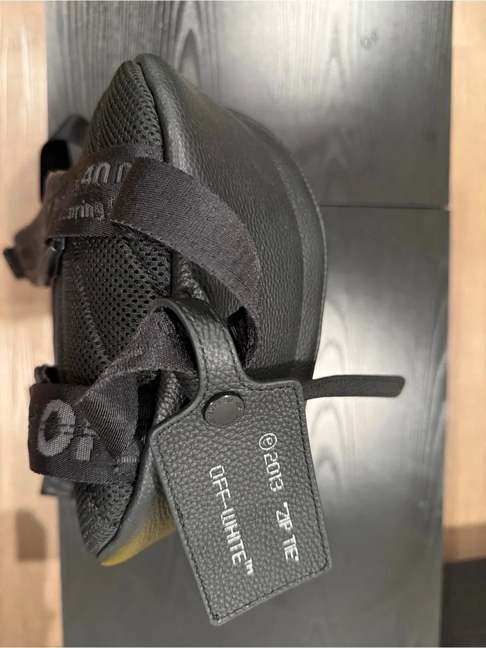 Off-White Black Textured Leather Mini Backpack with Gold Logo